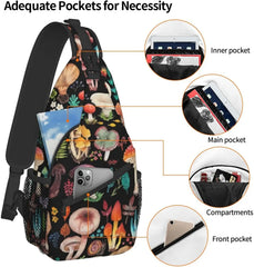 Magic Wild Mushroom Shrooms Sling Bag Crossbody Shoulder Travel Backpack