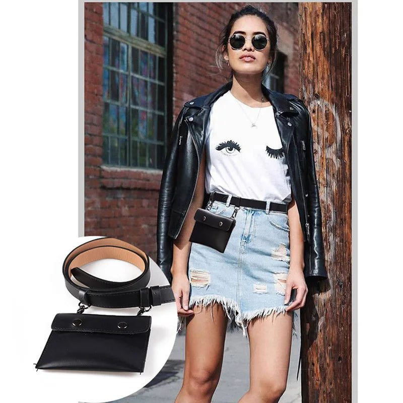 PU Leather Waist Bag Women Bag Hip Money purse Phone Pouch