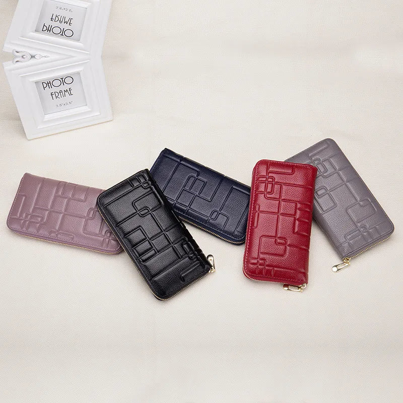 Women's Long Zipper Wallet Leather Handbag