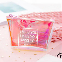 Makeup Bag Smooth Surface Letter Cosmetic Bag Purse Women Handbag