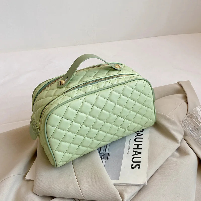 Women's Portable Clutch Bag with Purse Double Zip Handbag Lattice PU Leather
