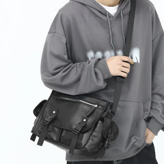 PU Leather Handbag College Student Shoulder Bag Men's Youth Business Messenger B