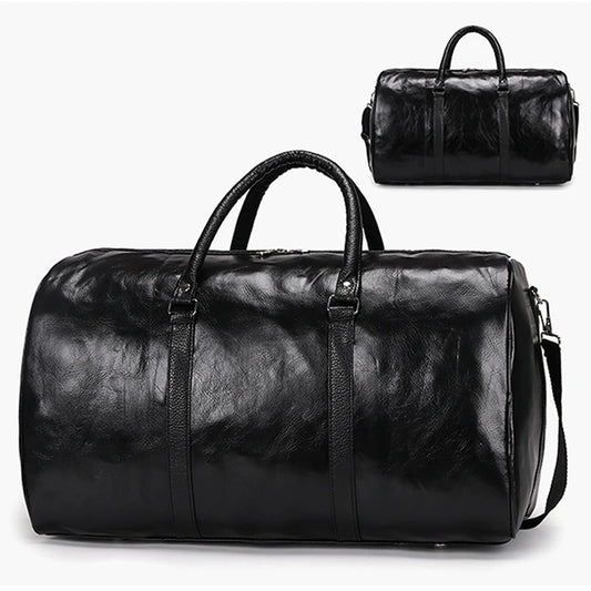 Men's Leather Travel Bag Duffle Shoulder Bag Shoes Storage Large Handbag