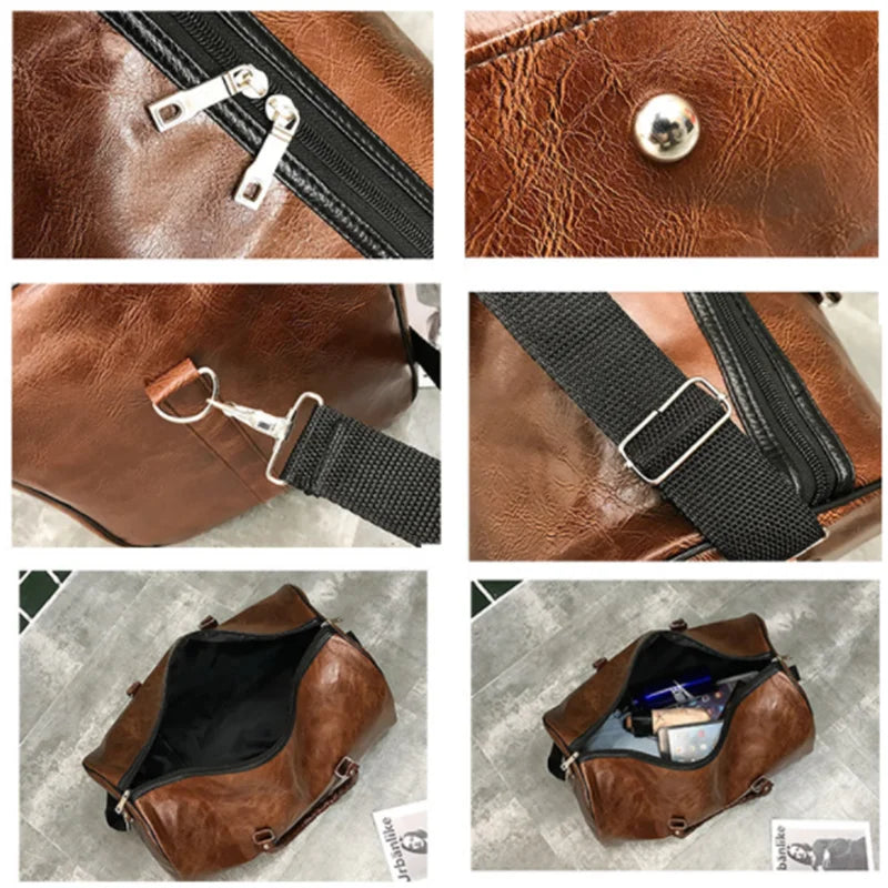 Men's Large Leather Duffle Bag Gym Shoulder Luggage Shoe Storage Travel