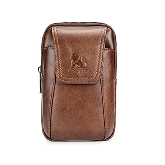 Men's Retro Cowhide Leather 5.5 Inch Waist Bag Phone Pockets Belt Bag
