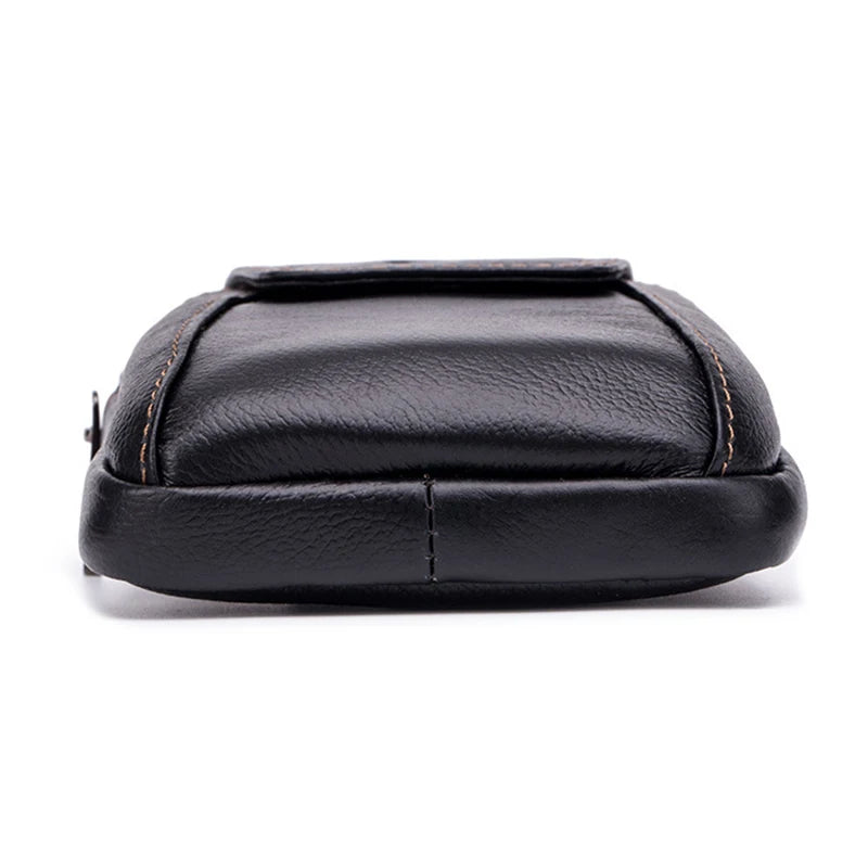 Men's Retro Cowhide Leather 5.5 Inch Waist Bag Phone Pockets Belt Bag