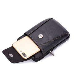 Men's Retro Cowhide Leather 5.5 Inch Waist Bag Phone Pockets Belt Bag