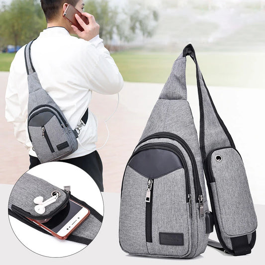 Men's Vintage Crossbody Bag USB Charging Chest Bag