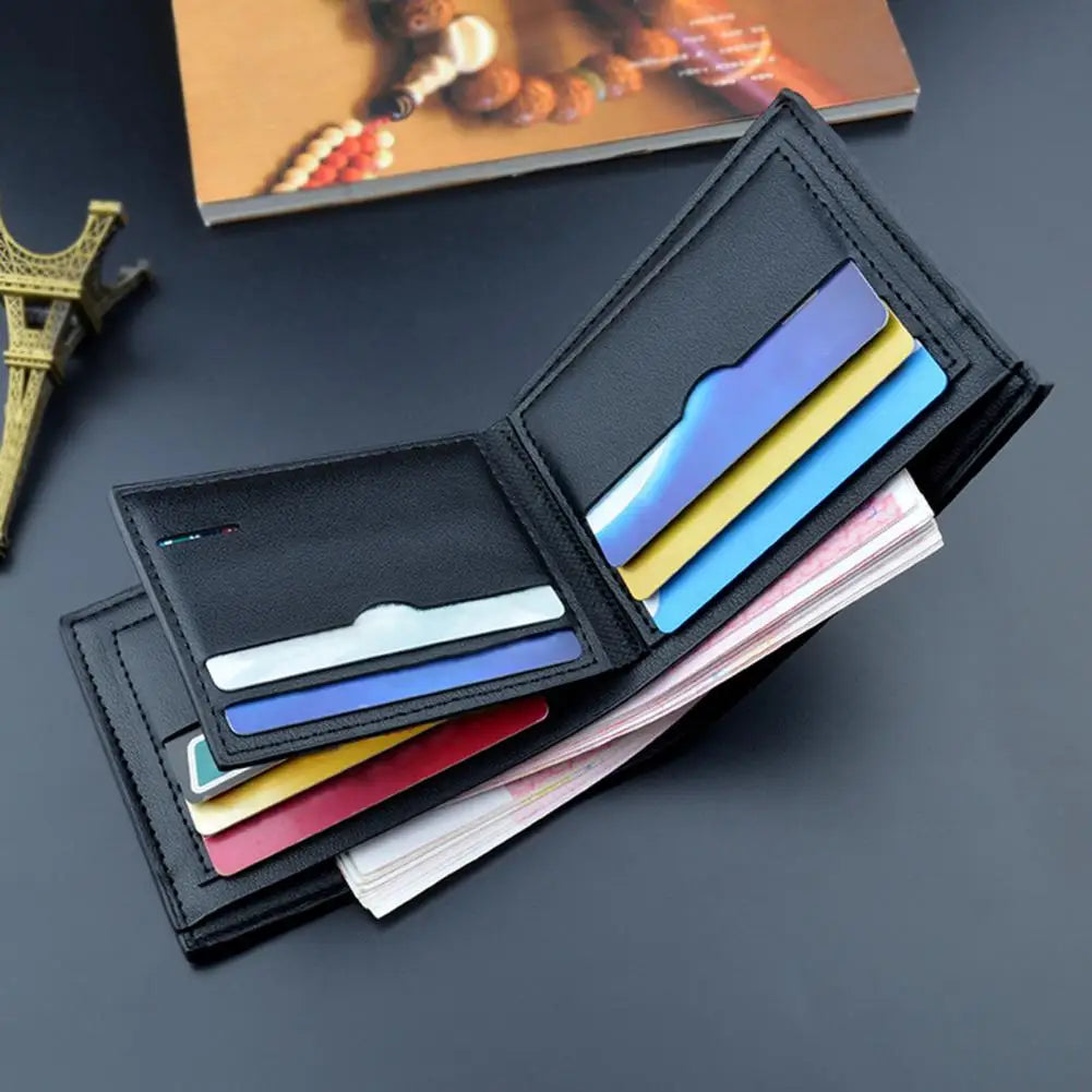 Faux Leather Minimalist Bi-fold Slim Wallet for Business