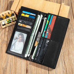 Men's Long Leather Wallet Cowhide Bamboo Embossed Coin Purse