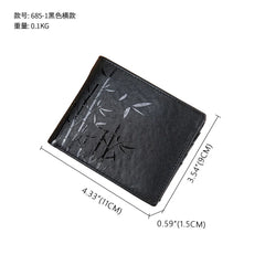 Men's Long Leather Wallet Cowhide Bamboo Embossed Coin Purse