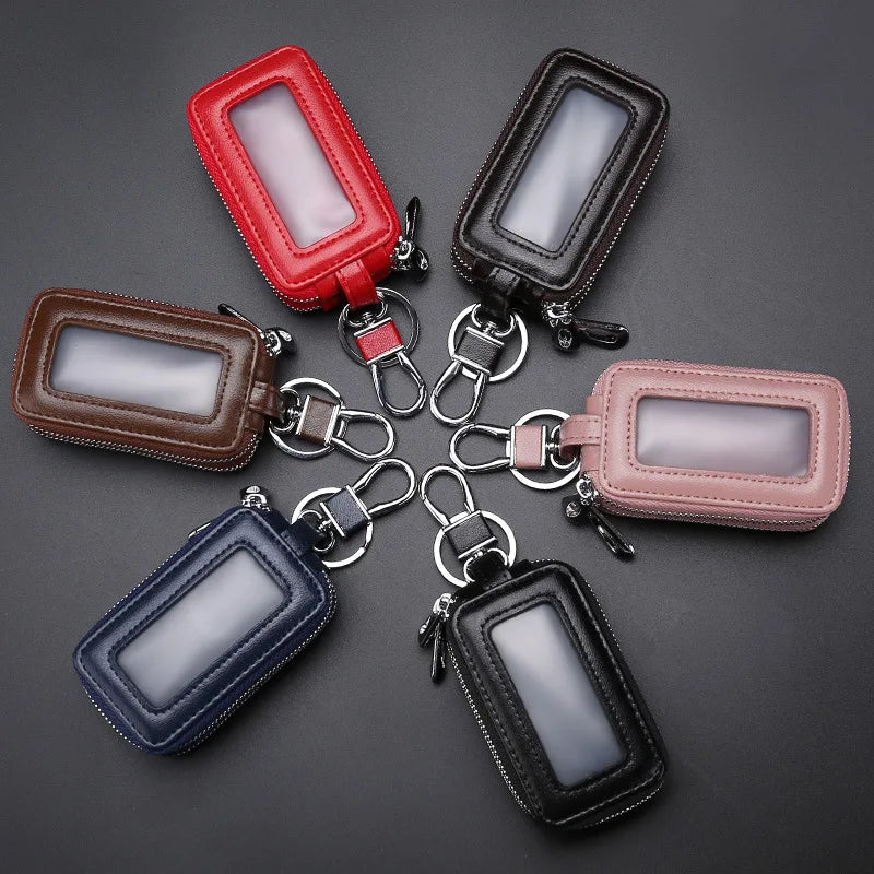 Cowhide Double Zipper Key Case Large Capacity Waist Padlock Key Case