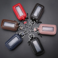 Cowhide Double Zipper Key Case Large Capacity Waist Padlock Key Case