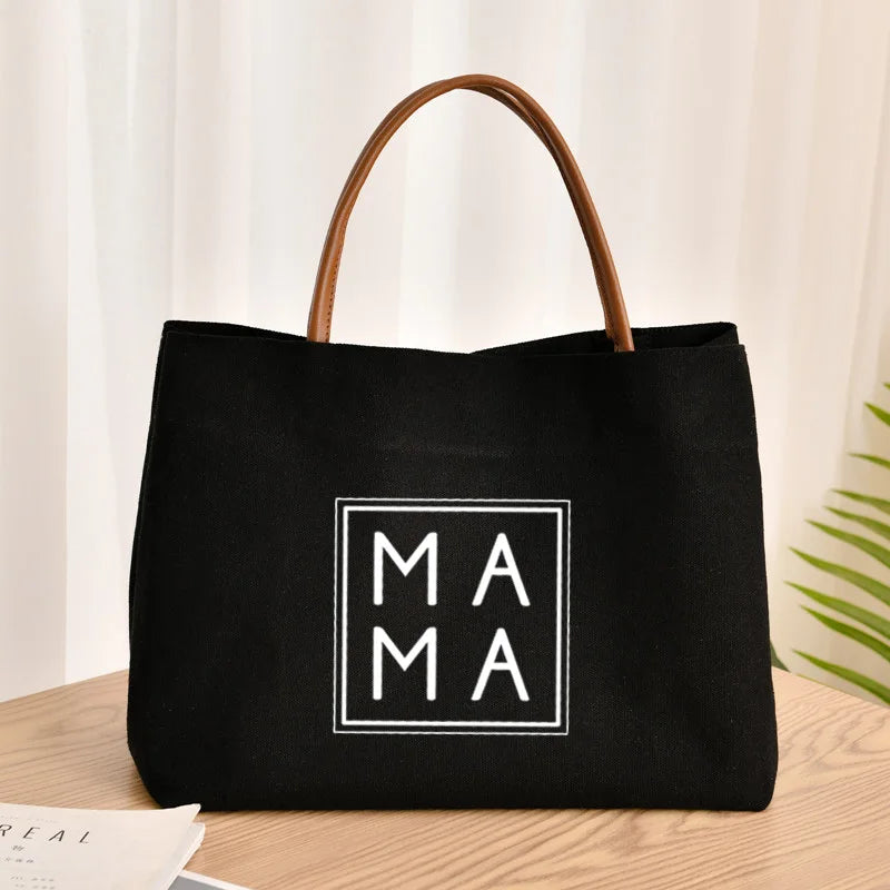 Mama Tote Bag for Mother Women Lady Canvas Reusable Shopping Beach Travel Bag