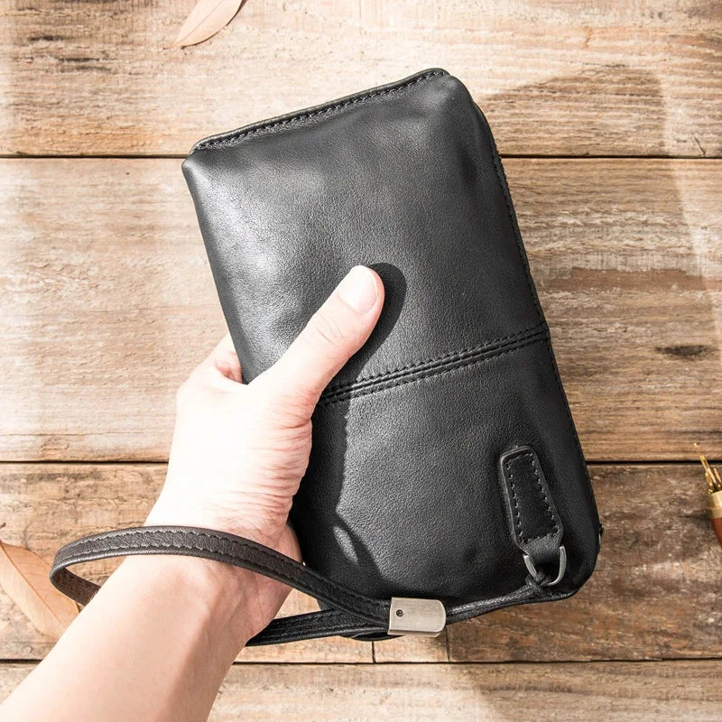 Men Leather Wallet Soft Casual Purse Long Zip Wallet Mobile Phone Bag