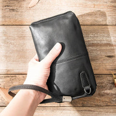 Men Leather Wallet Soft Casual Purse Long Zip Wallet Mobile Phone Bag