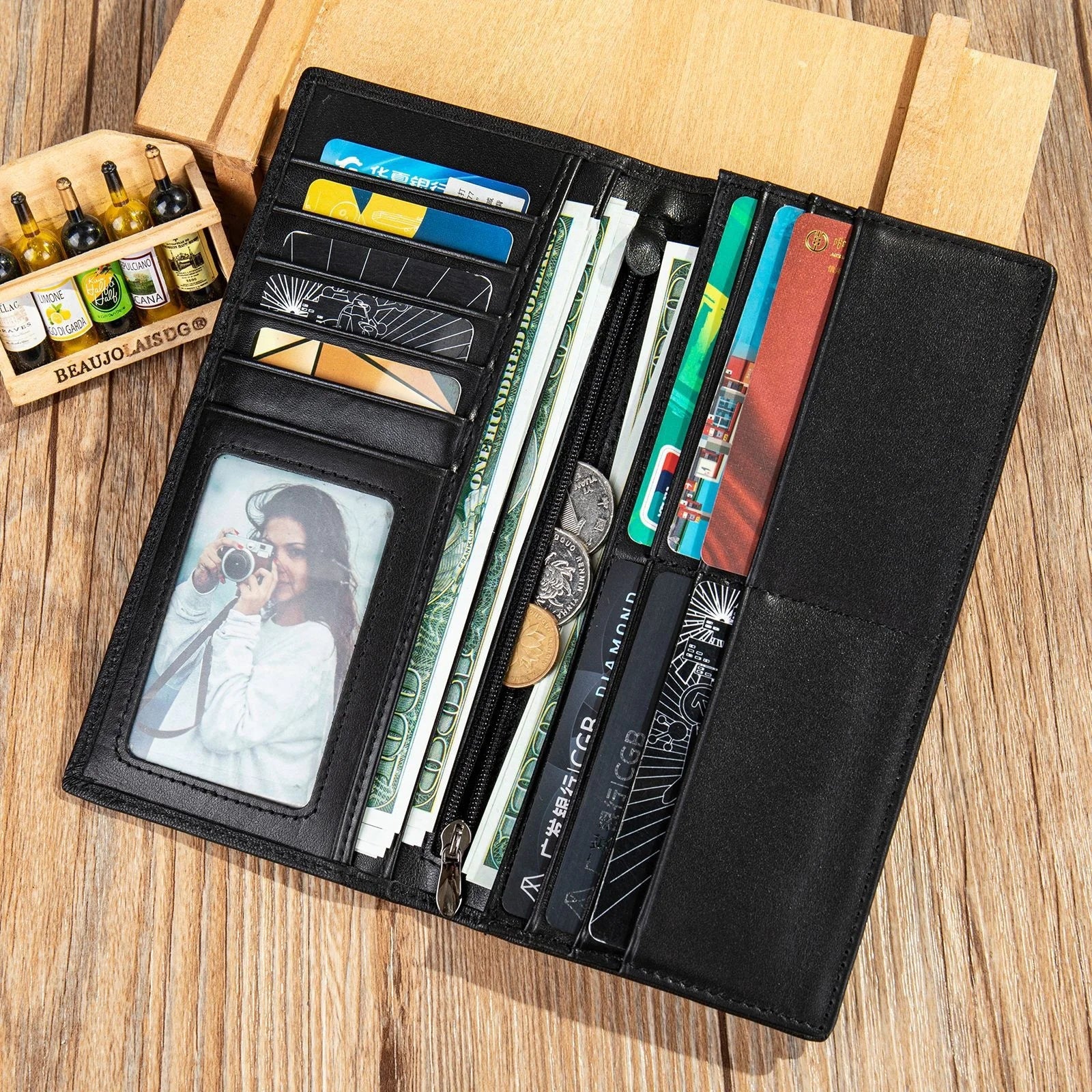 Long Men's Leather Wallet Card Holder Gift For Man