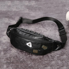Leather Skull Chest Bag for Men Travel Crossbody Messenger Bag