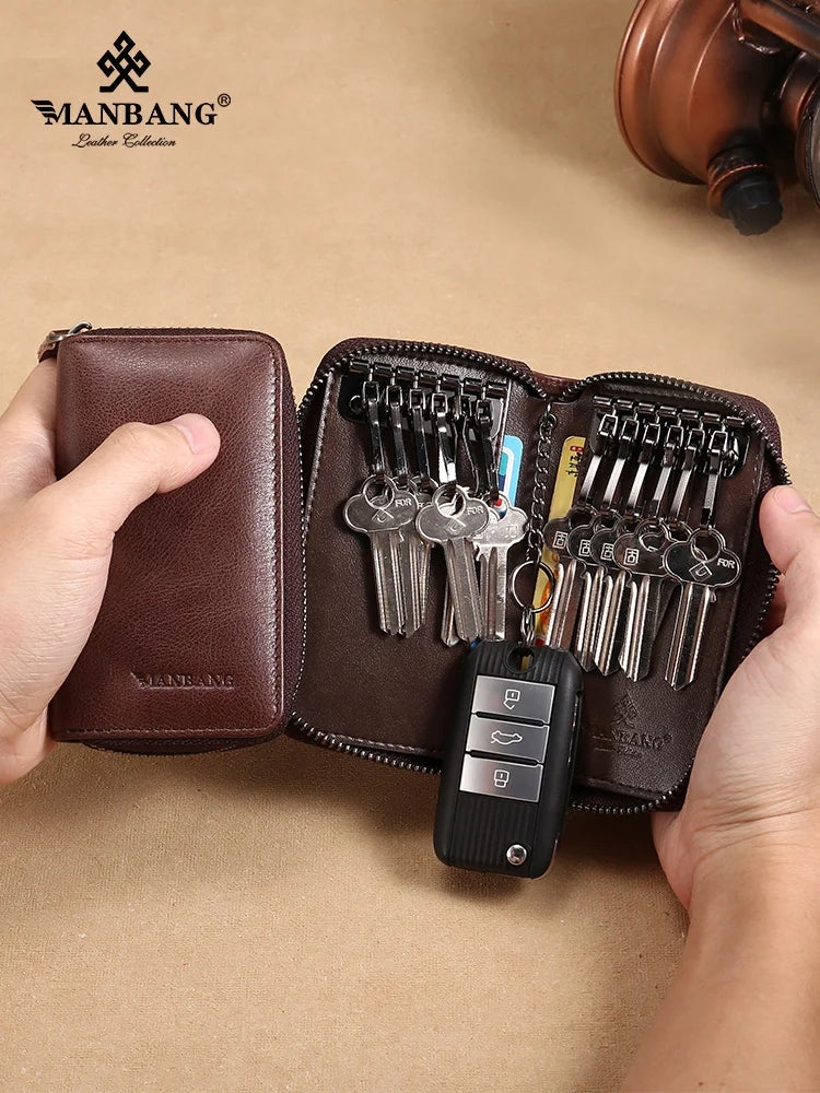 Vintage Leather Key Wallet Keychain Zipper Key Case Bag