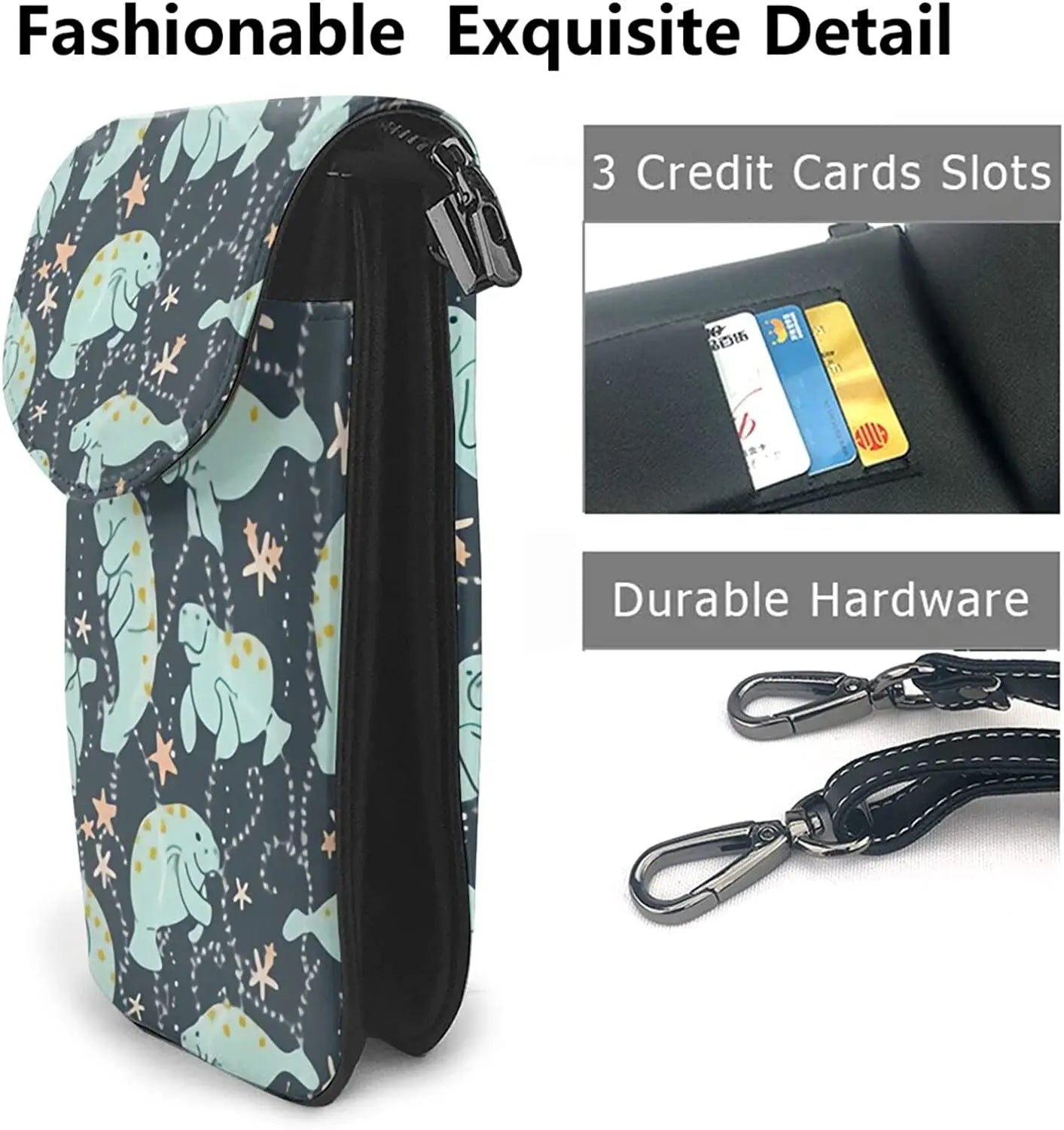 Manatee Crossbody Cell Phone Purse Shoulder Bag Small Crossbody Wallet PU