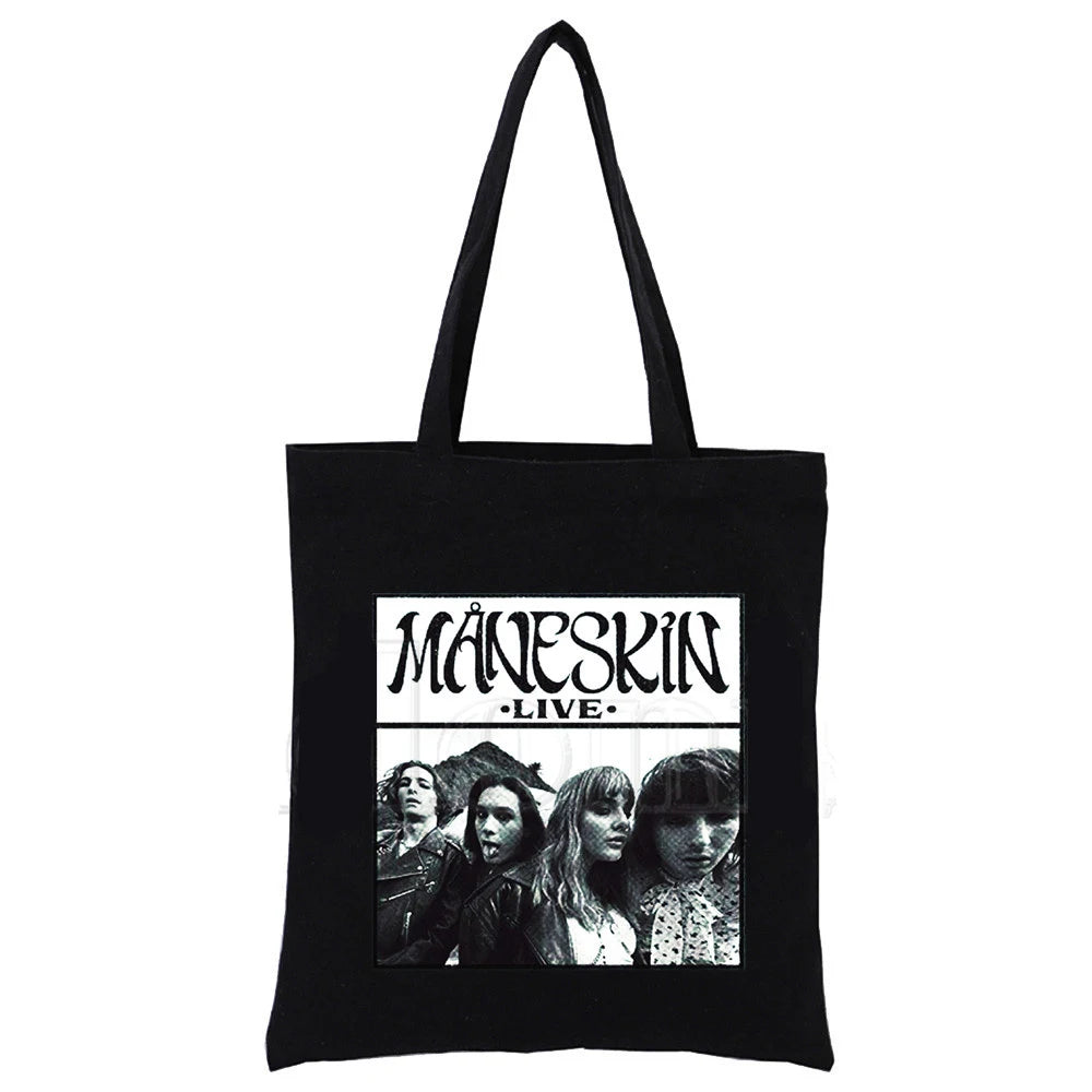 Maneskin Ladies Handbags Canvas Tote Bag Eco Reusable Shopper Bolsas De Tela