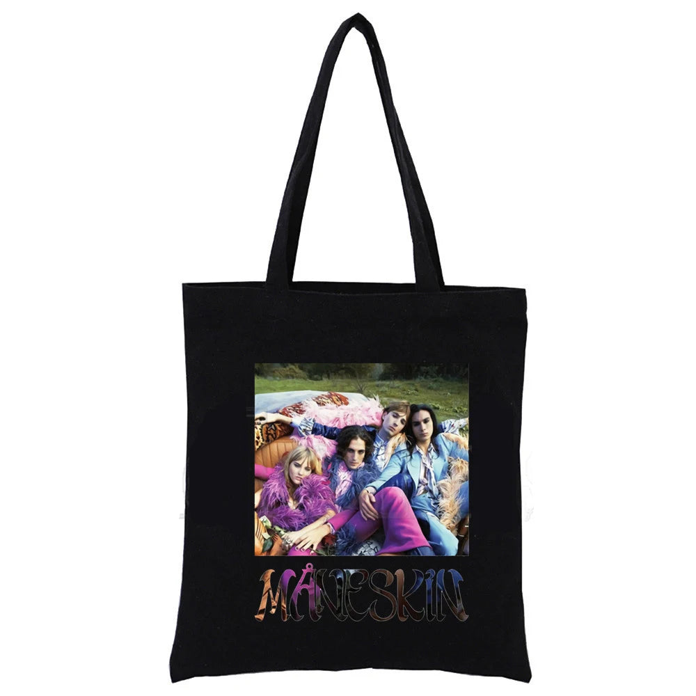 Maneskin Ladies Handbags Canvas Tote Bag Eco Reusable Shopper Bolsas De Tela