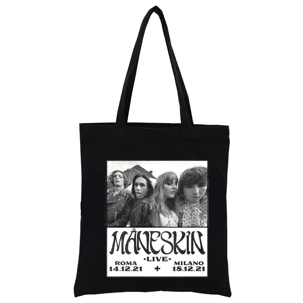Maneskin Ladies Handbags Canvas Tote Bag Eco Reusable Shopper Bolsas De Tela