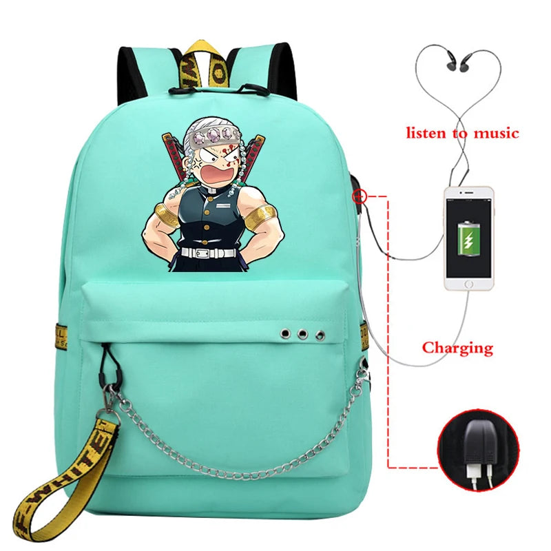 Demon Slayer Backpack Women's Folding Schoool Bag Large Capacity Anime