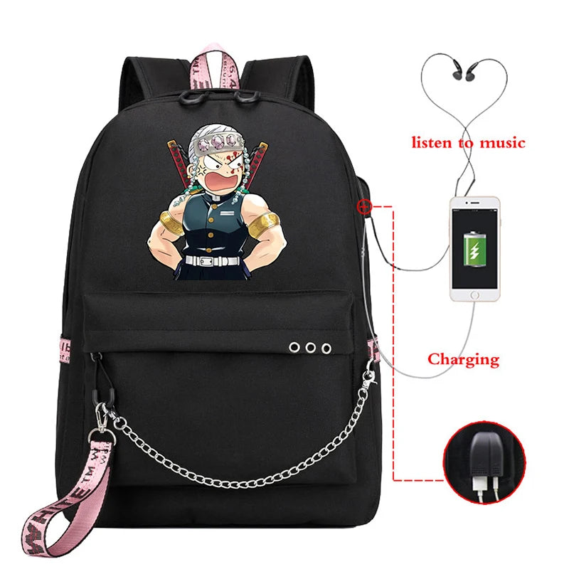 Demon Slayer Backpack Women's Folding Schoool Bag Large Capacity Anime