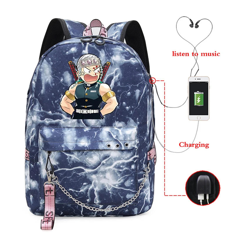 Demon Slayer Backpack Women's Folding Schoool Bag Large Capacity Anime