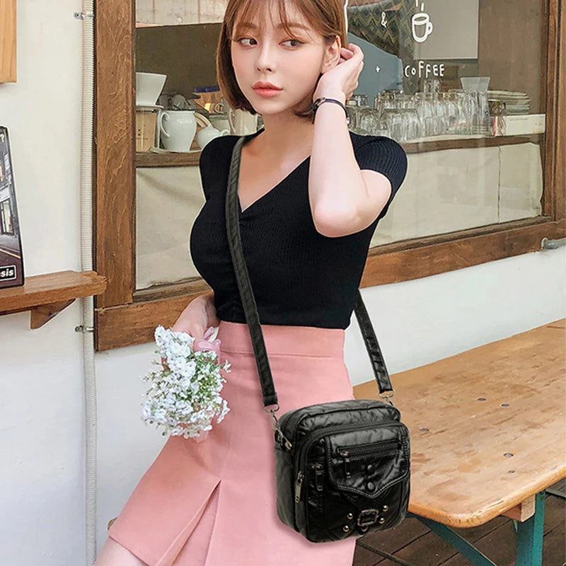 Soft Leather Crossbody Bags for Women with Multiple Pockets