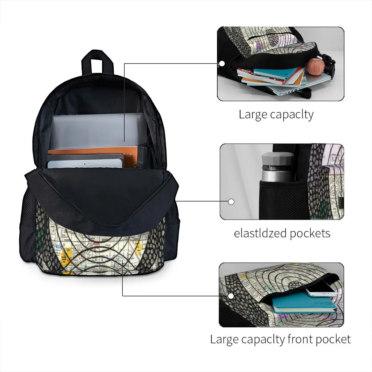 Map Series Drawing Backpacks Men's Backpacks Bags For Women