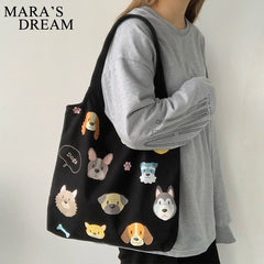 Mara's Dog Cartoon Canvas Tote Shoulder Bag