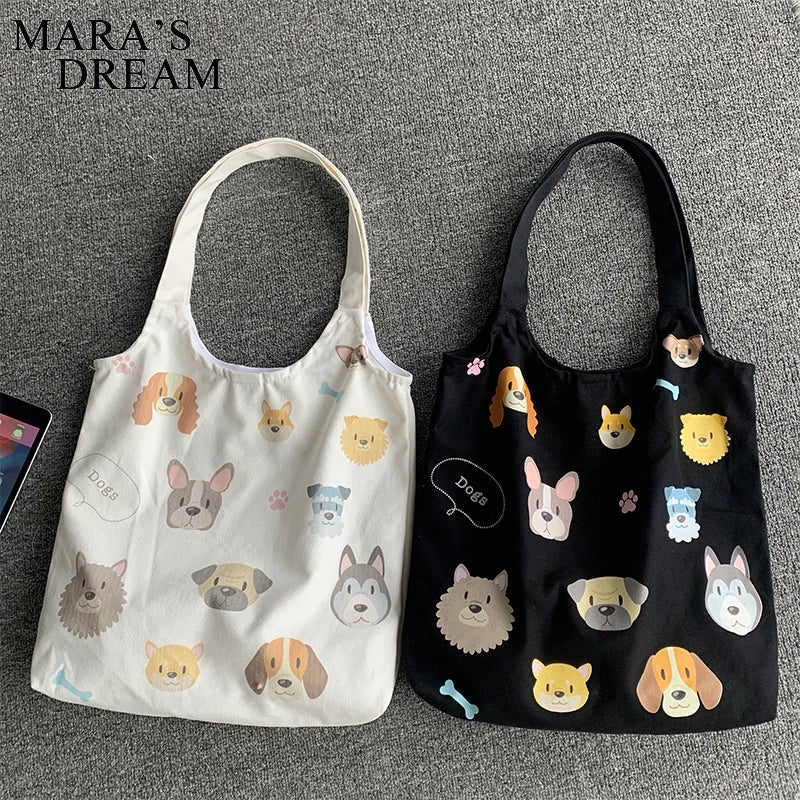 Mara's Dog Cartoon Canvas Tote Shoulder Bag