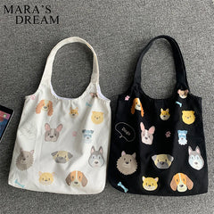 Mara's Dog Cartoon Canvas Tote Shoulder Bag