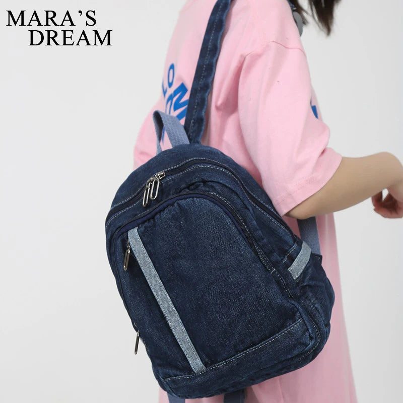 Denim Canvas Women Backpack High Capacity For Teenager Girls
