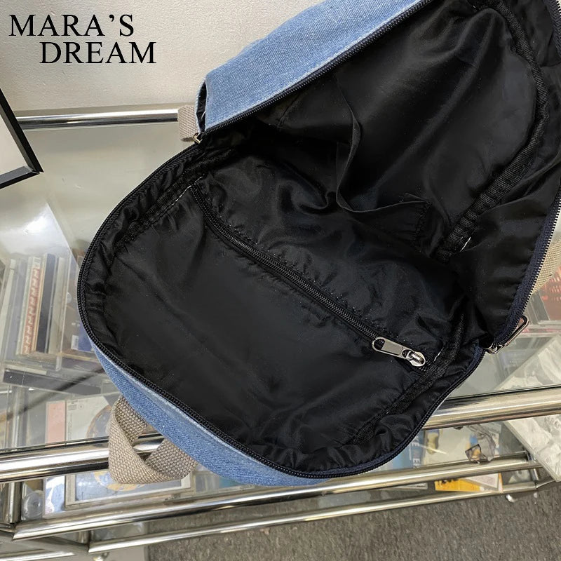 Denim Canvas Women Backpack High Capacity For Teenager Girls