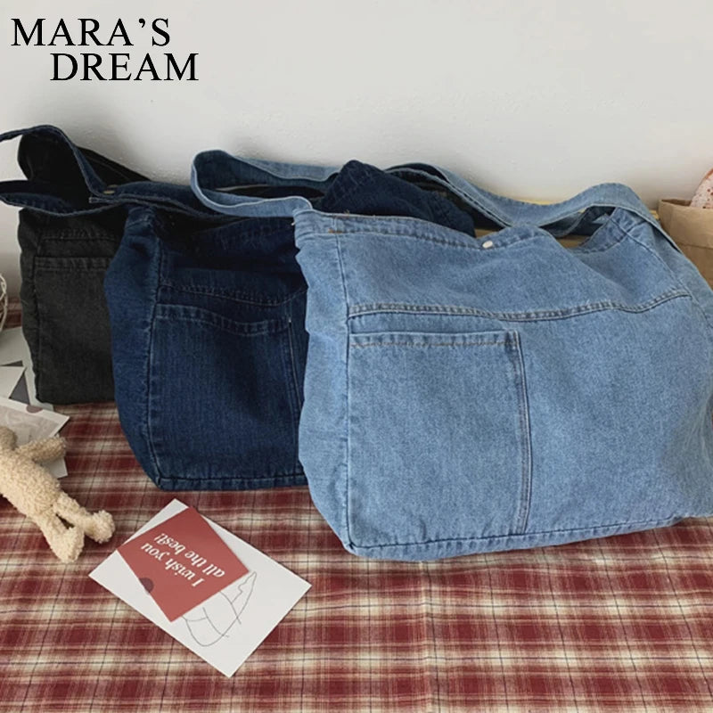 Mara's Dream Denim Messenger Bag - Unisex Casual Shoulder Bag