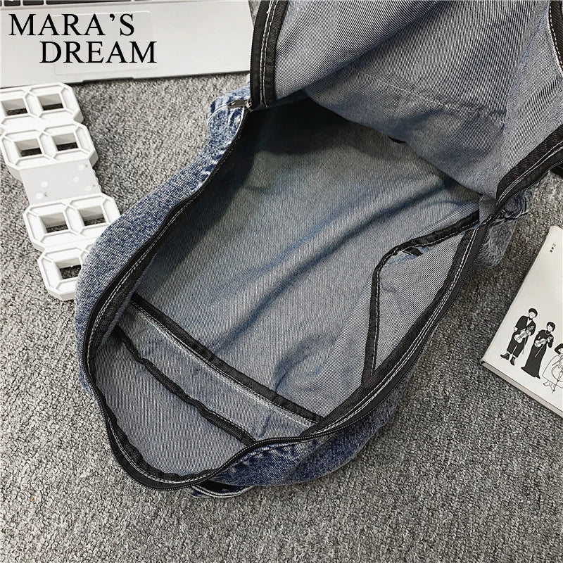 Mara's Dream Denim Women Backpack Retro Travel Bagpack Large Capacity