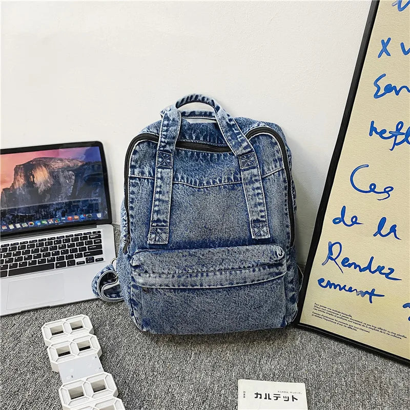 Mara's Dream Denim Women Backpack Retro Travel Bagpack Large Capacity