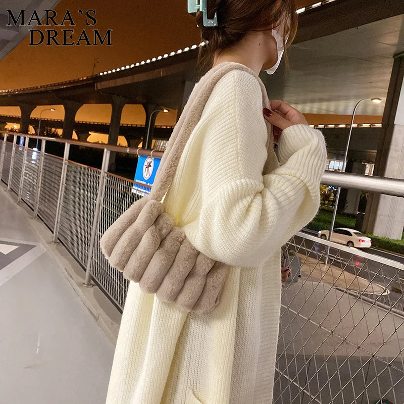 Mara's Dream Faux Fur Shoulder Bag Soft Plush Lady Handbag