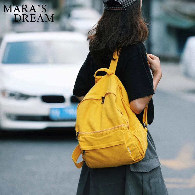 Mara's Dream Canvas Women Backpack Large Capacity Solid Back Bag