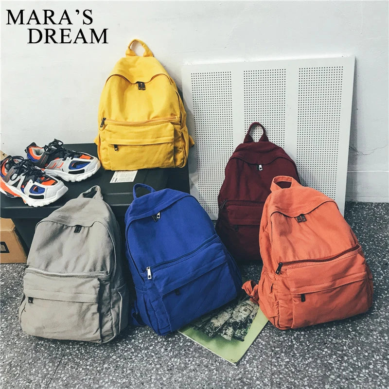 Mara's Dream Canvas Women Backpack Large Capacity Solid Back Bag