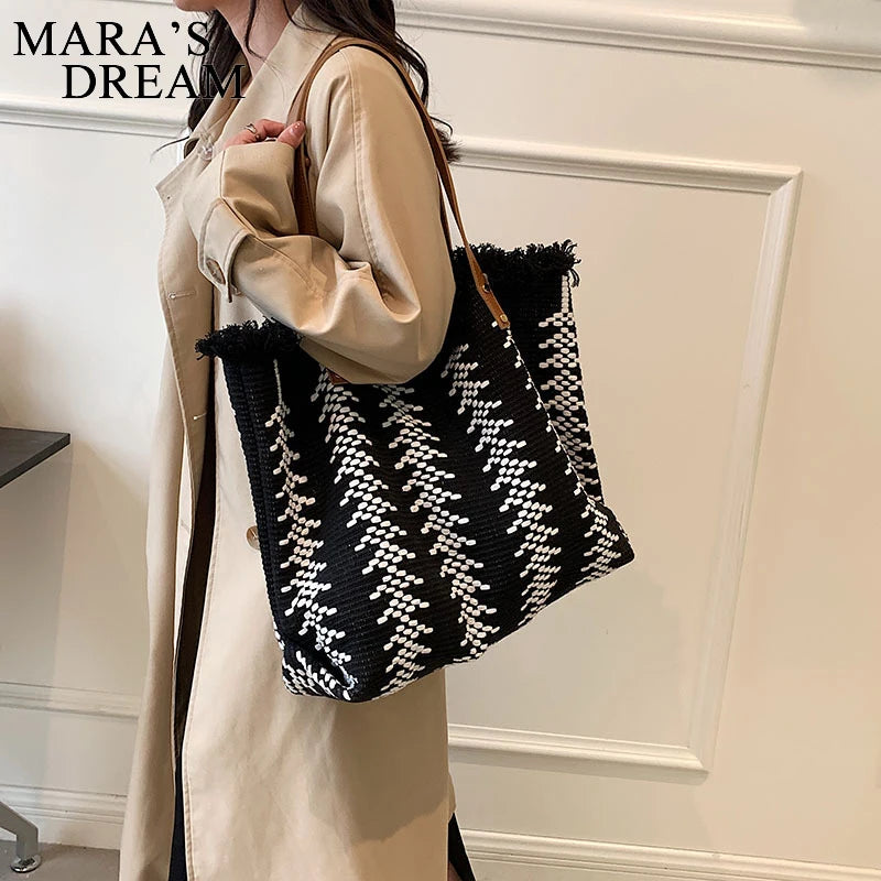 Mara's Dream Striped Knitted Tote Handbag