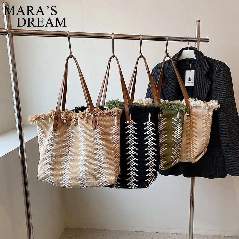 Mara's Dream Striped Knitted Tote Handbag