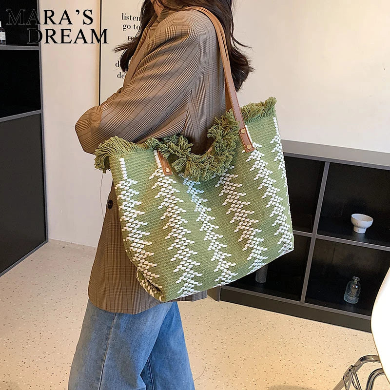 Mara's Dream Striped Knitted Tote Handbag