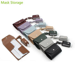 Mask Storage Bag w/ Hand Sanitizer Bottle PU Leather Key Chain Bag
