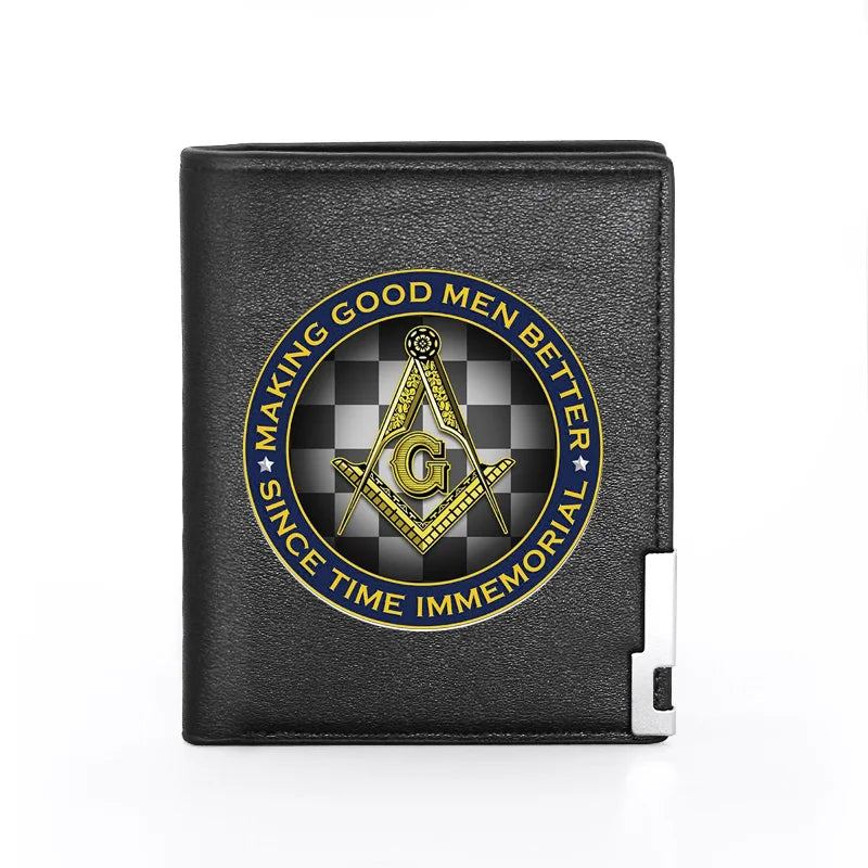 Masonic Man Leather Wallet Good Men Better Billfold Card Holder Money Bag