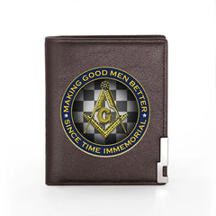 Masonic Man Leather Wallet Good Men Better Billfold Card Holder Money Bag