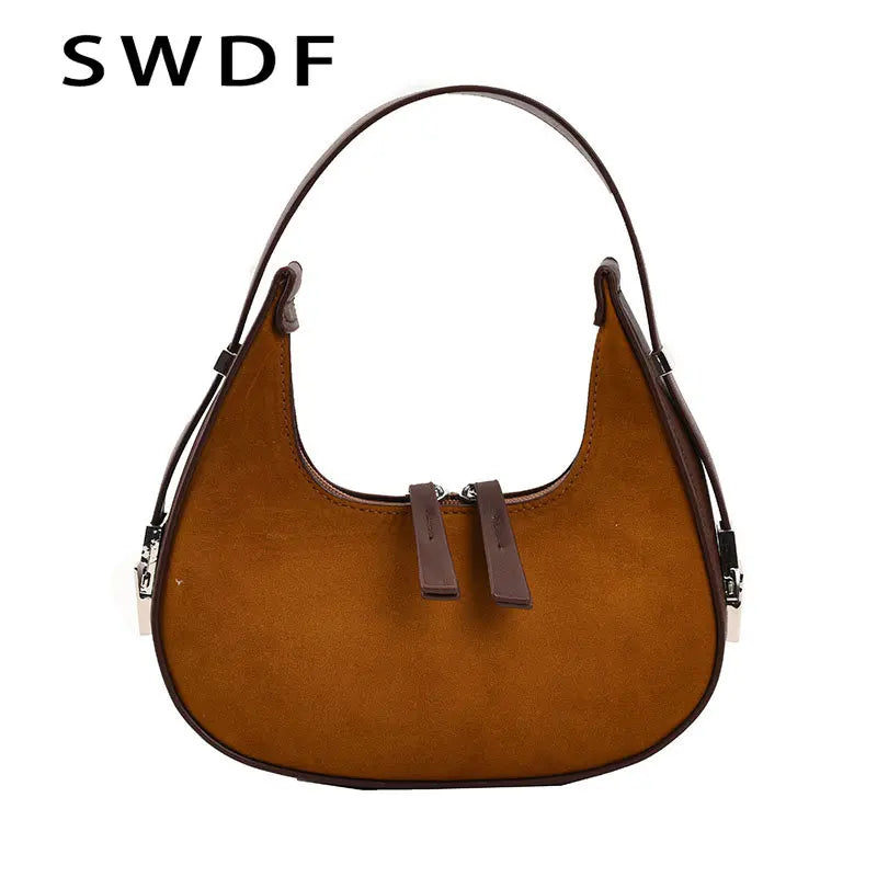 Matte Leather Women Underarm Bag Handbag Vintage Wallet Double Zipper